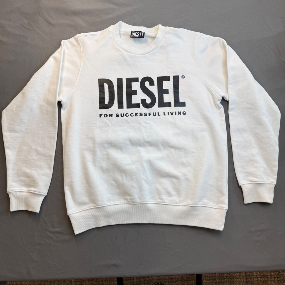 Diesel Women White Logo Graphic Cotton Crewneck Sweatshirt For Successful Living